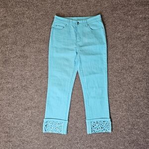 Diane Gilman‎ Turquoise  Ankle Jeans with Embellished Cuffs